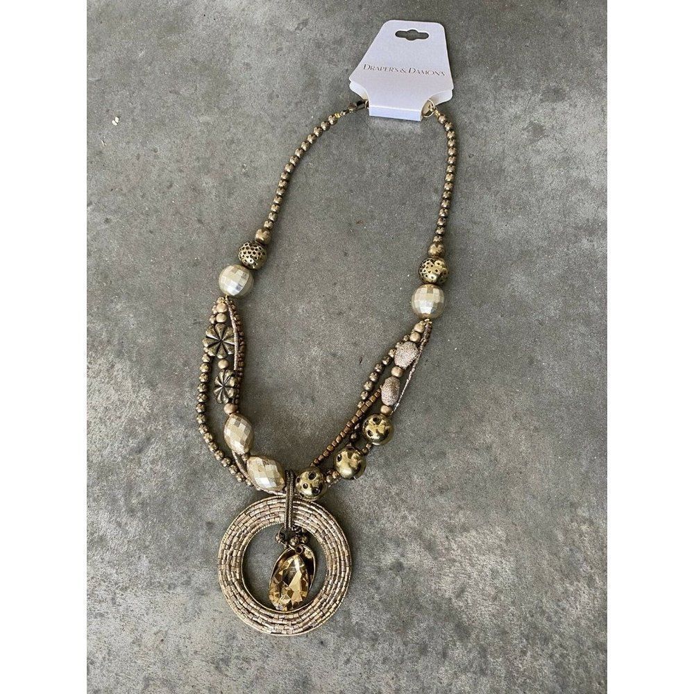 Draper’s & Damon’s Gold Bronze Beaded Gold Frost Pendant Necklace